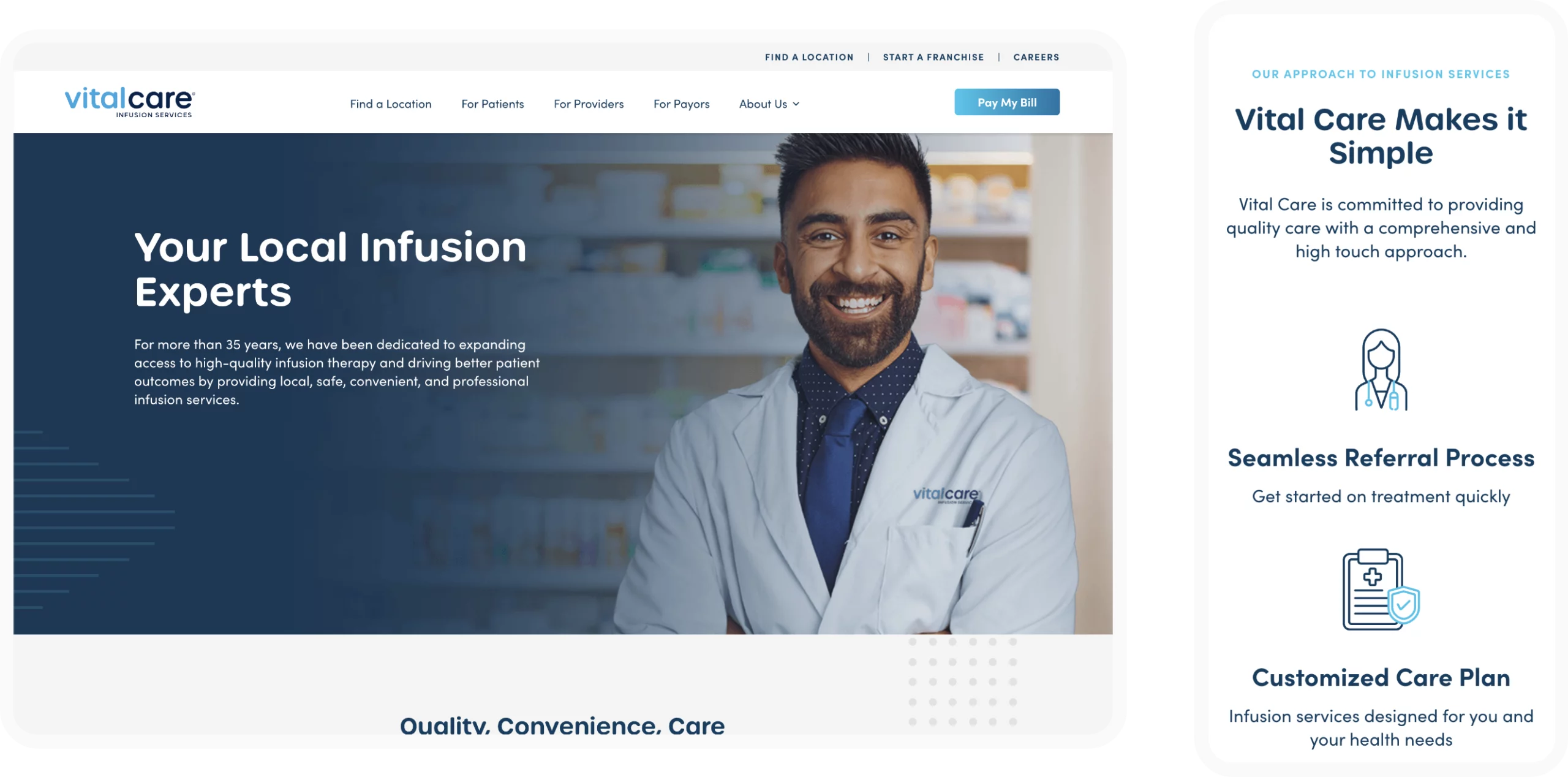 Vital Care page layouts (desktop and mobile)