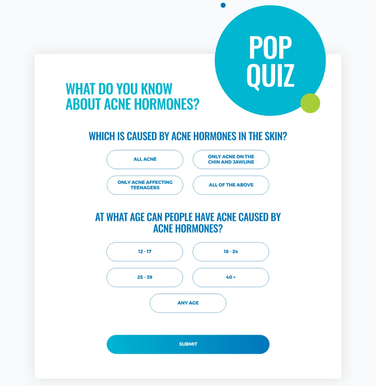 Acne quiz popup
